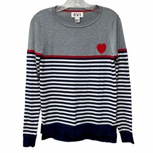 ELLEN DEGENERES SWEATER XS LOVE STRIPED RED HEART BLUE WHITE LIGHTWEIGHT…